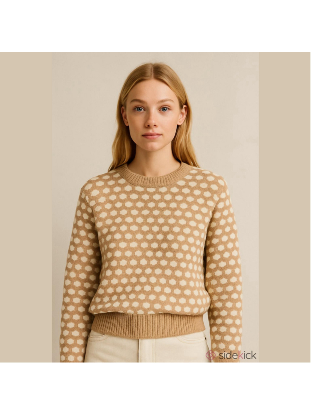 Cooperative Tan and Cream Polka Dot Sweater Size XS Made in Romania